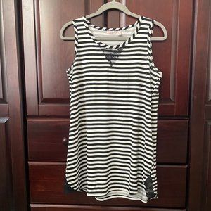 LOGO Layers by Lori Goldstein Striped Black & White Tank Top with Lace Inset